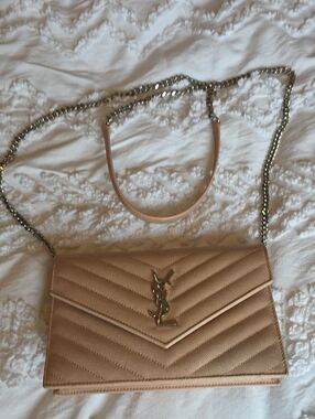 Saint Laurent Quilted Envelope Crossbody in Beige with Silver Hardware